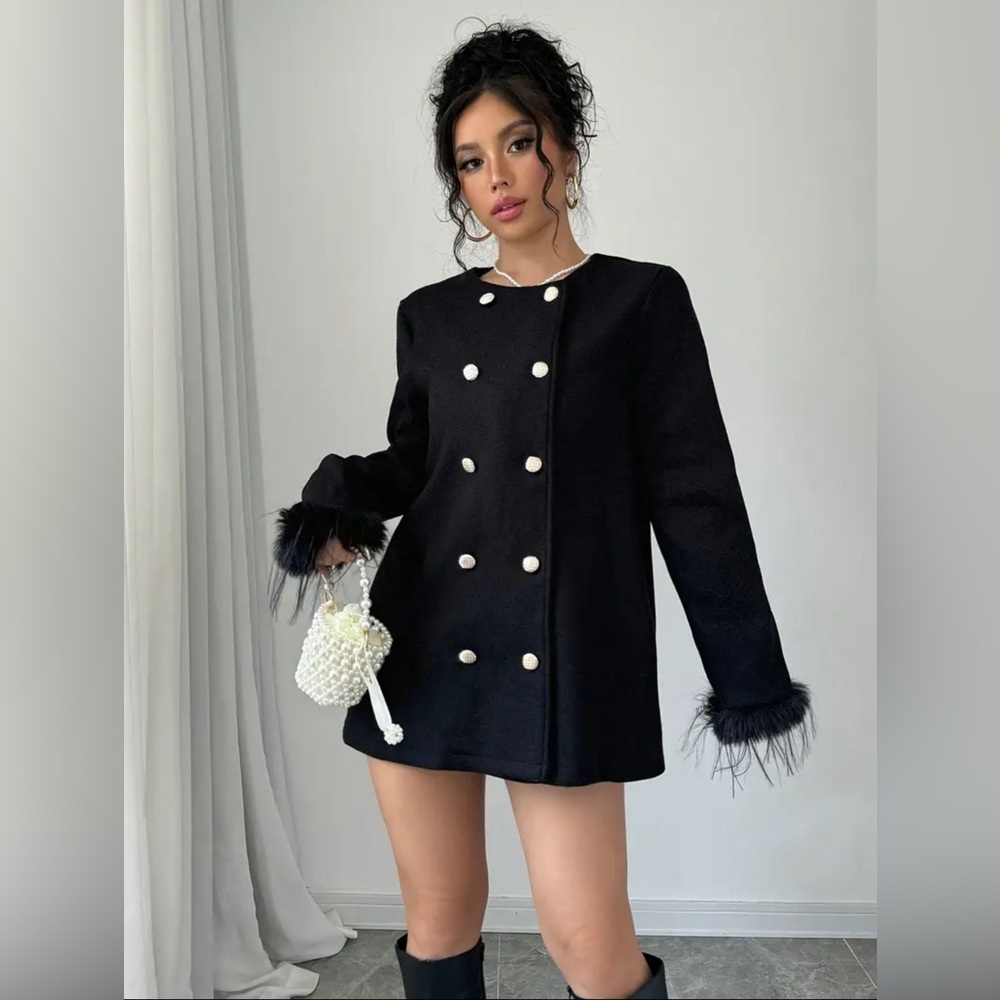 Women’s Elegant Fashion Outerwear, Polyester Double-Breasted Coat